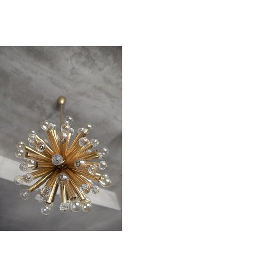 Image 1 of Vintage gilded brass chandelier with swarovski balls for Ernst Palme, Germany 1960