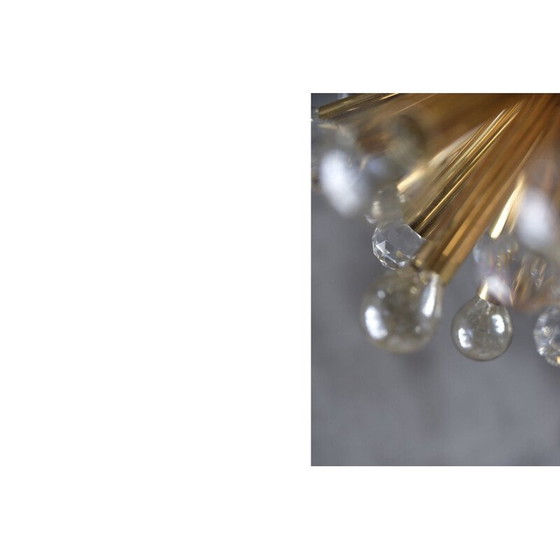 Image 1 of Vintage gilded brass chandelier with swarovski balls for Ernst Palme, Germany 1960
