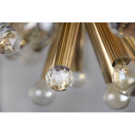 Image 1 of Vintage gilded brass chandelier with swarovski balls for Ernst Palme, Germany 1960