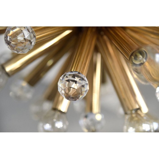 Image 1 of Vintage gilded brass chandelier with swarovski balls for Ernst Palme, Germany 1960