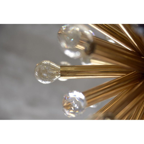 Image 1 of Vintage gilded brass chandelier with swarovski balls for Ernst Palme, Germany 1960