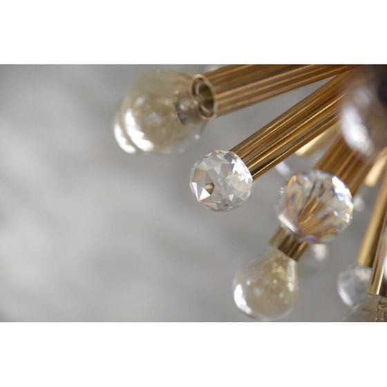 Image 1 of Vintage gilded brass chandelier with swarovski balls for Ernst Palme, Germany 1960