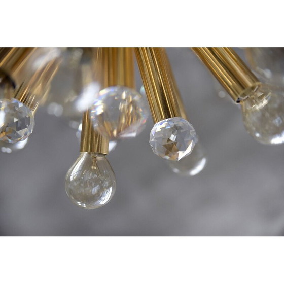 Image 1 of Vintage gilded brass chandelier with swarovski balls for Ernst Palme, Germany 1960