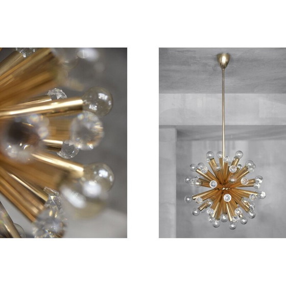 Image 1 of Vintage gilded brass chandelier with swarovski balls for Ernst Palme, Germany 1960