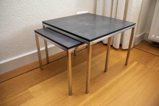 Image 1 of Set Of 3 Side Tables Of Stainless Steel And Stone