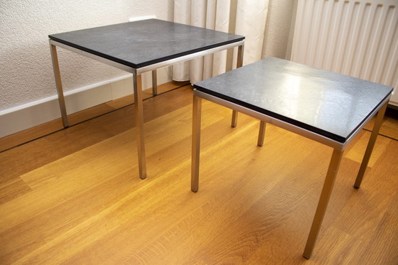 Image 1 of Set Of 3 Side Tables Of Stainless Steel And Stone