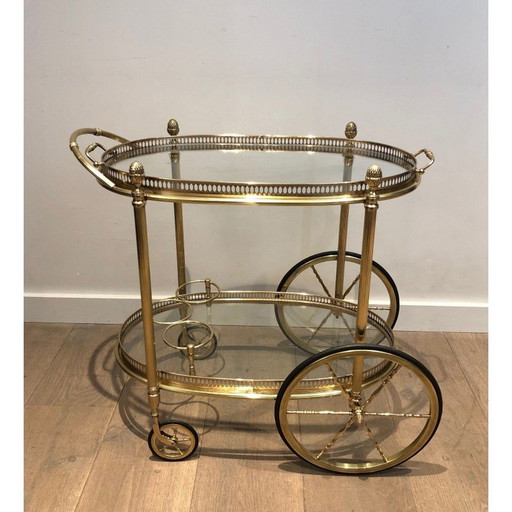 Vintage oval brass rolling table for Maison Baguès, France 1940