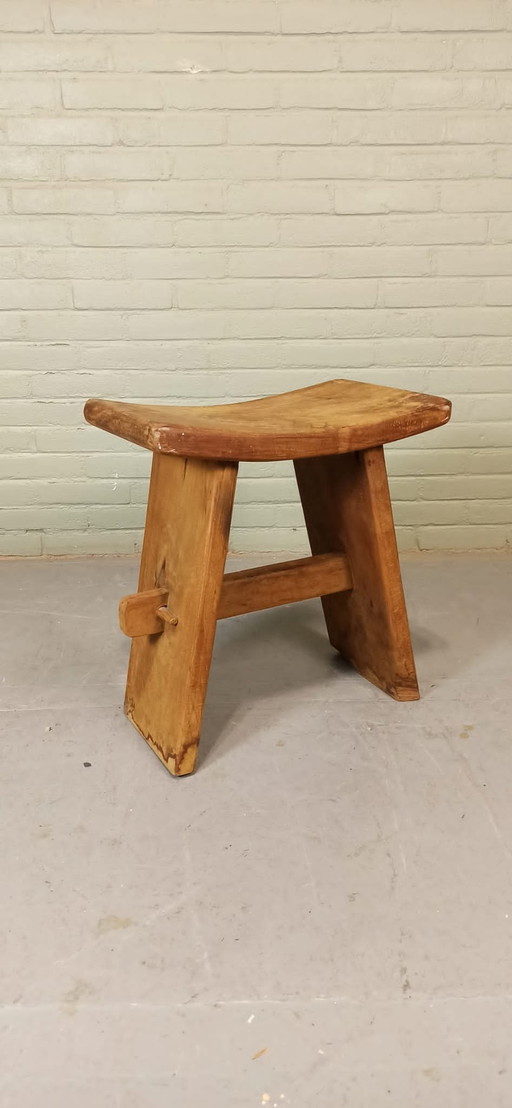 Vintage Japandi Style Wooden Stool