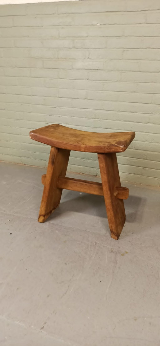 Vintage Japandi Style Wooden Stool