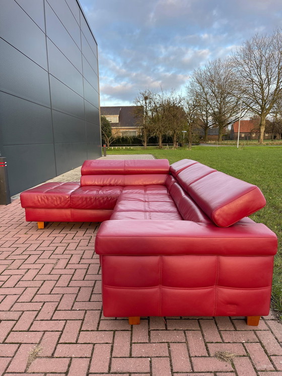 Image 1 of Red Real Leather Corner Sofa