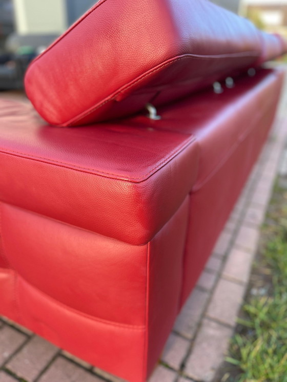 Image 1 of Red Real Leather Corner Sofa