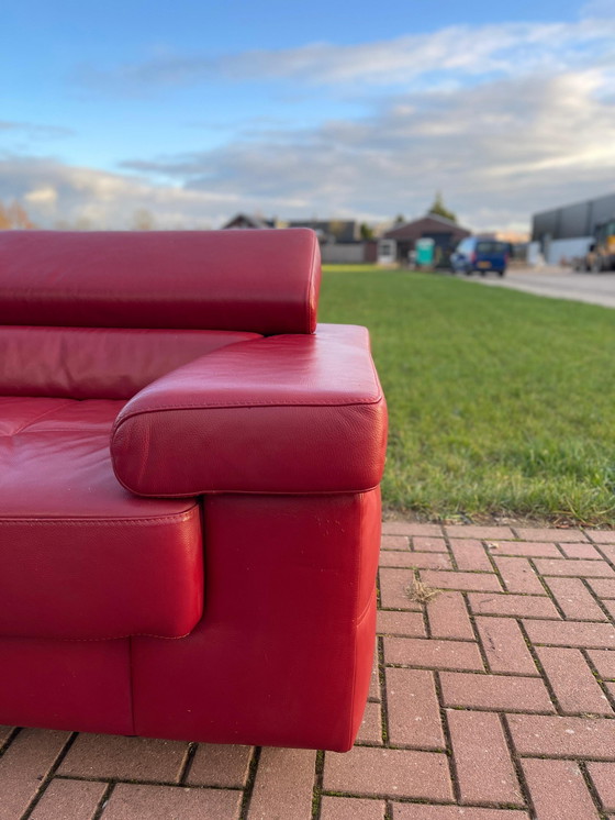 Image 1 of Red Real Leather Corner Sofa