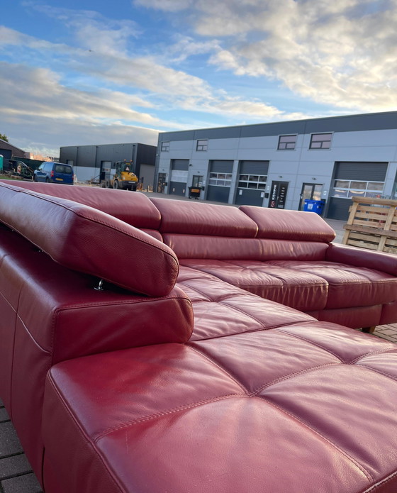 Image 1 of Red Real Leather Corner Sofa