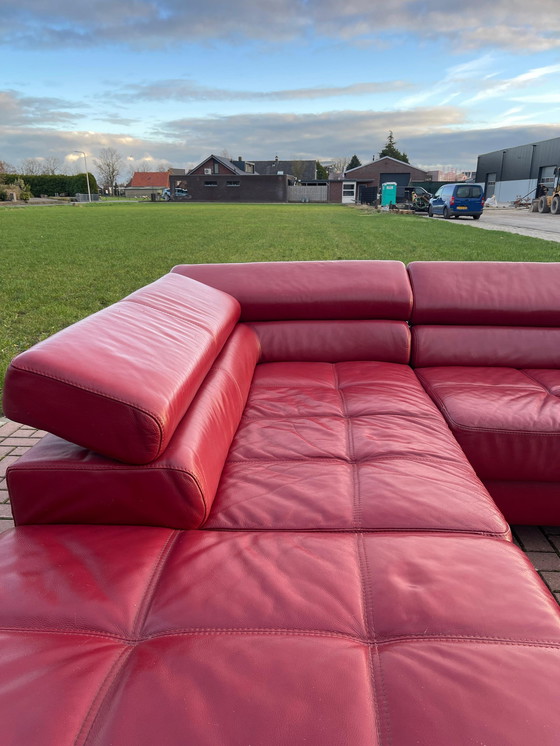 Image 1 of Red Real Leather Corner Sofa