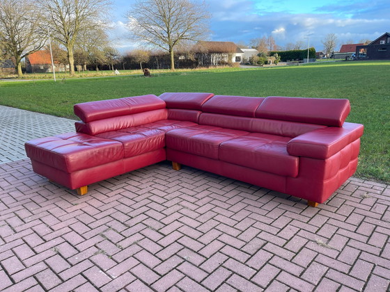 Image 1 of Red Real Leather Corner Sofa