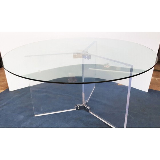 Image 1 of Round table vintage xl lucite and chromed glass