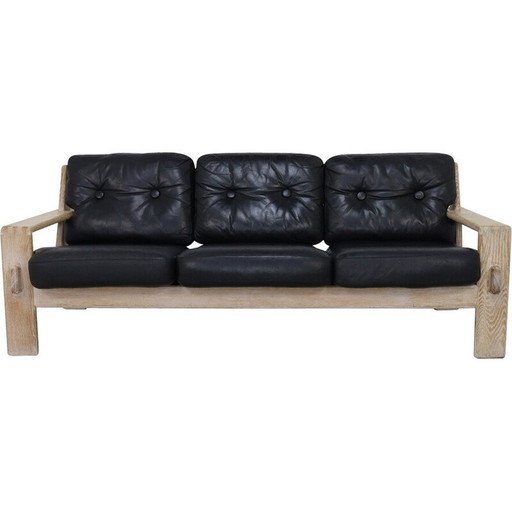 Vintage sofa in leather “Bonanza” by Esko Pajamies for Asko, 1970s