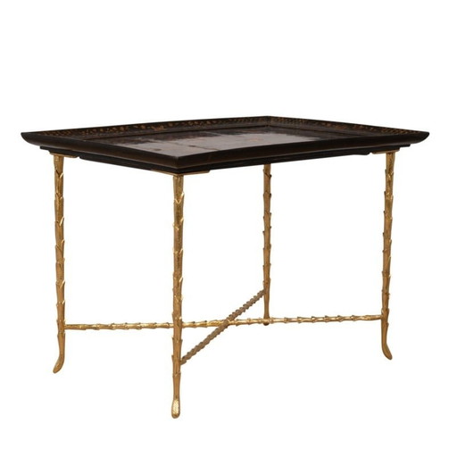 Vintage lacquer and bronze coffee table by Maison Baguès, 1970