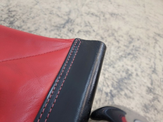 Image 1 of Strässle genuine leather armchair Hans Eichenberger designer armchair rocking chair red-black