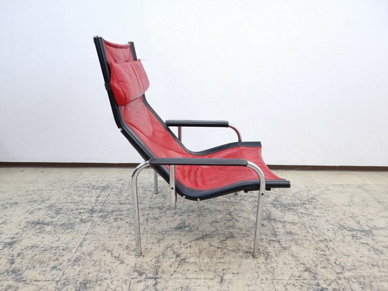 Image 1 of Strässle genuine leather armchair Hans Eichenberger designer armchair rocking chair red-black