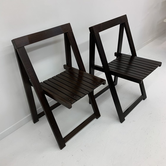 Image 1 of Set of 2 Aldo Jacober for Alberto Bazzani wooden folding chairs, 1960’s