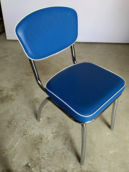 Sedia Skai vintage in similpelle blu elettrico anni '70