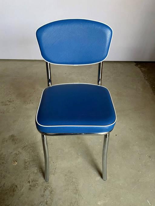 Sedia Skai vintage in similpelle blu elettrico anni '70