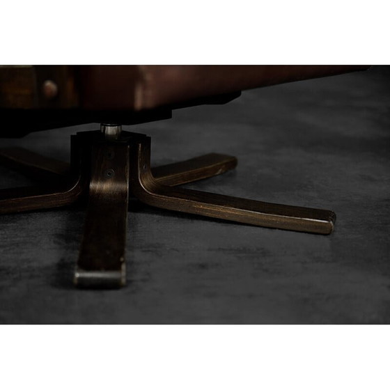 Image 1 of Poltrona girevole vintage in pelle marrone scandinava, Danimarca anni '70