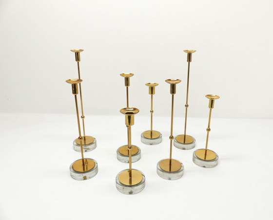 Image 1 of Suite Of 8 Scandinavian Candleholders Gunnar Ander For Ystad Metall 1960