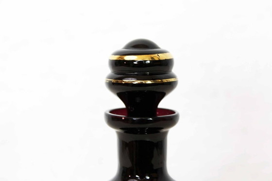 Image 1 of Decanter vintage in vetro fumé e dorato