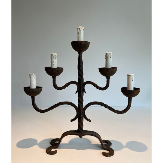 Image 1 of Vintage wrought iron candelabra with 5 arms, France 1950