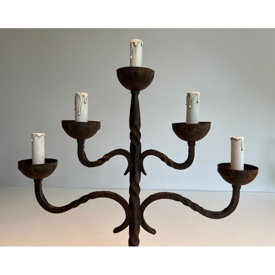 Image 1 of Vintage wrought iron candelabra with 5 arms, France 1950