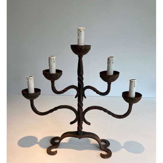 Image 1 of Vintage wrought iron candelabra with 5 arms, France 1950