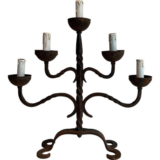 Image 1 of Vintage wrought iron candelabra with 5 arms, France 1950