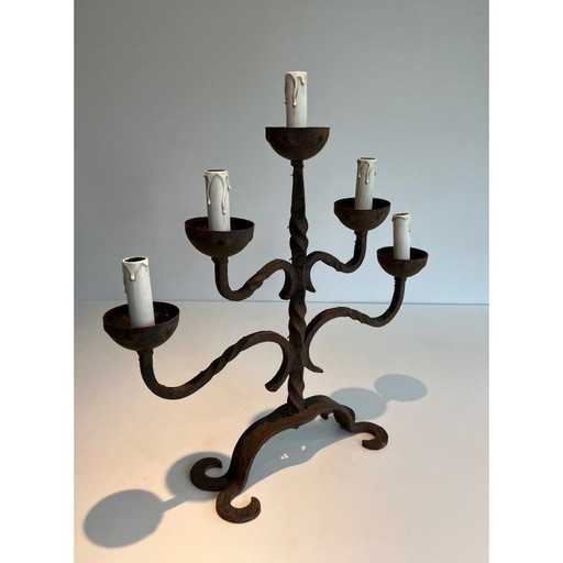 Vintage wrought iron candelabra with 5 arms, France 1950