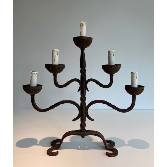 Image 1 of Vintage wrought iron candelabra with 5 arms, France 1950