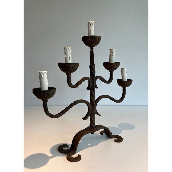 Image 1 of Vintage wrought iron candelabra with 5 arms, France 1950
