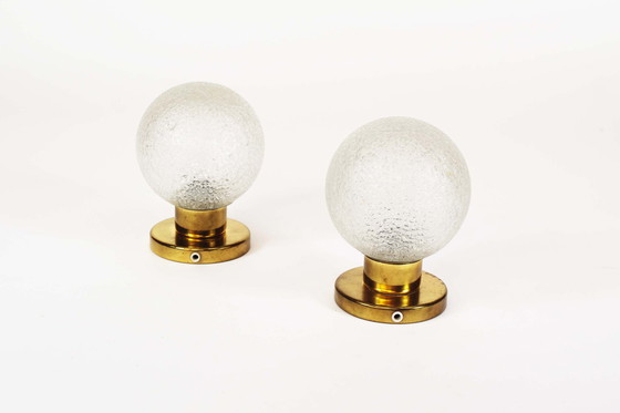 Image 1 of Pair of 1970’s Brass & glass Glass wall lights by Doria