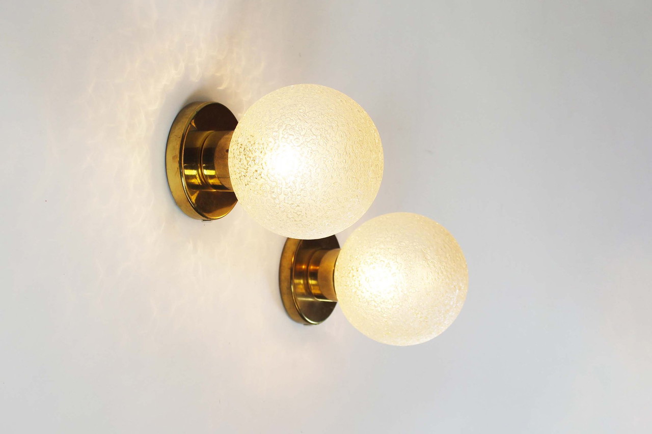 Pair of 1970's Brass \u0026 glass Glass wall lights by Doria | €195 | Whoppah, image size:1280x853