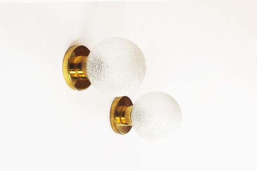 Pair of 1970’s Brass & glass Glass wall lights by Doria