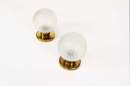 Pair of 1970’s Brass & glass Glass wall lights by Doria