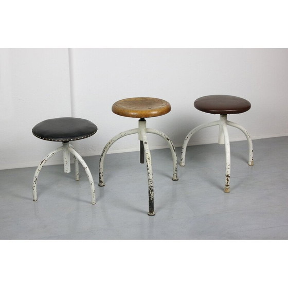Image 1 of Set of 3 adjustable vintage industrial swivel stools