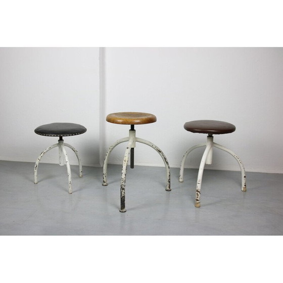 Image 1 of Set of 3 adjustable vintage industrial swivel stools