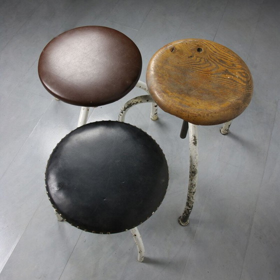 Image 1 of Set of 3 adjustable vintage industrial swivel stools