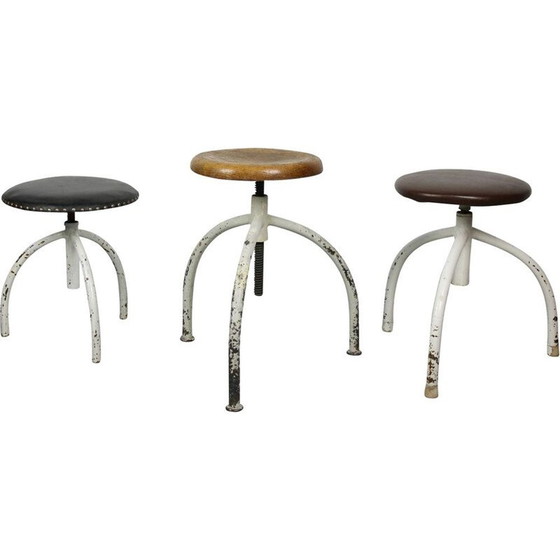 Image 1 of Set of 3 adjustable vintage industrial swivel stools