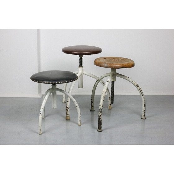 Image 1 of Set of 3 adjustable vintage industrial swivel stools