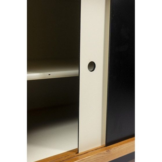 Image 1 of Vintage rectangular sideboard in solid pitch pine and black lacquered metal, Netherlands 1970