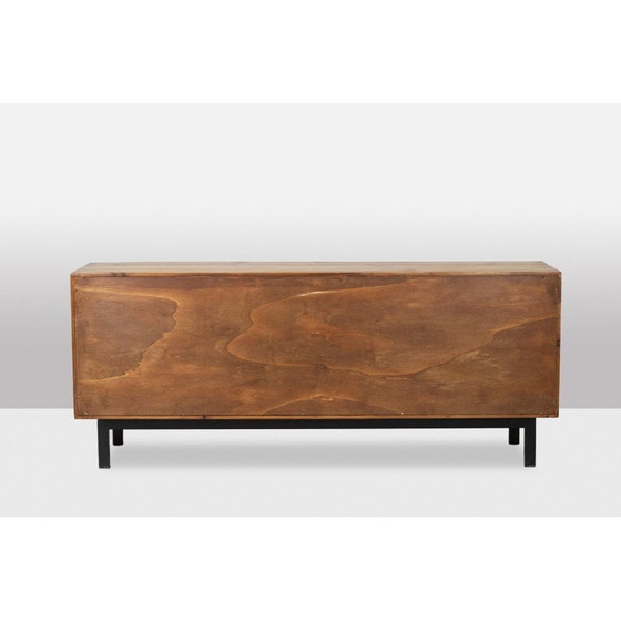Image 1 of Vintage rectangular sideboard in solid pitch pine and black lacquered metal, Netherlands 1970