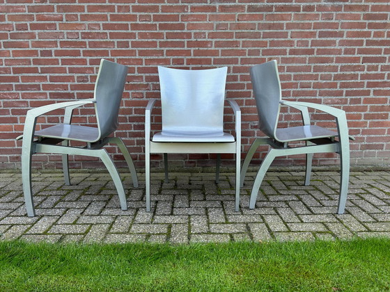 Image 1 of 3 Leolux Camarilla Beech Hammered Silver Dining Chairs