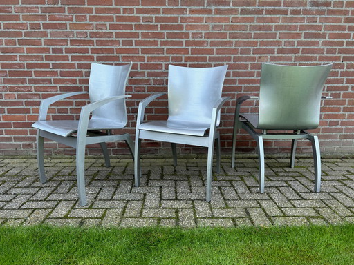 3 Leolux Camarilla Beech Hammered Silver Dining Chairs